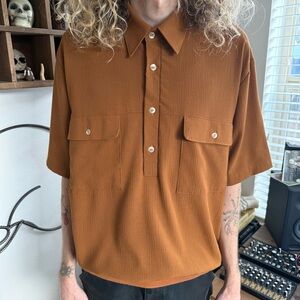 Vintage 80s 90s Earthy Clay Brown Four-Button S/S Polo Alan Stuart ~ Size Large